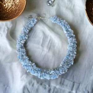 STS Light Blue Gemstone Torsade Necklace with 925 Sillver Lobster Clasp Fitting